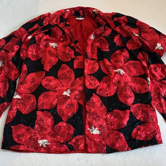 {VTG} Saint Romei | Silk Floral Open Front Tie Puff Sleeve Kimono Tunic Top 8 - Picture 3 of 16